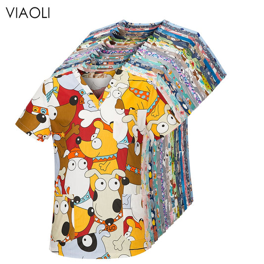 Unisex Scrub Top (Cartoon Print)